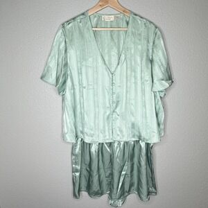 VTG Victoria's Secret Gold Label Green Satin Lingerie Pajama Set L Pastel Lounge